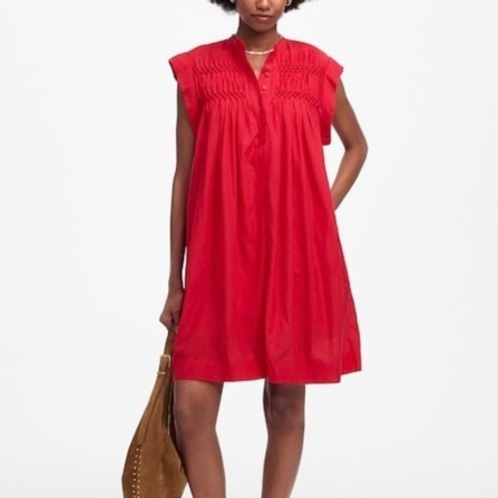 NWT Madewell Embroidered Pleated Mini Dress‎ Watermelon Pink Size S